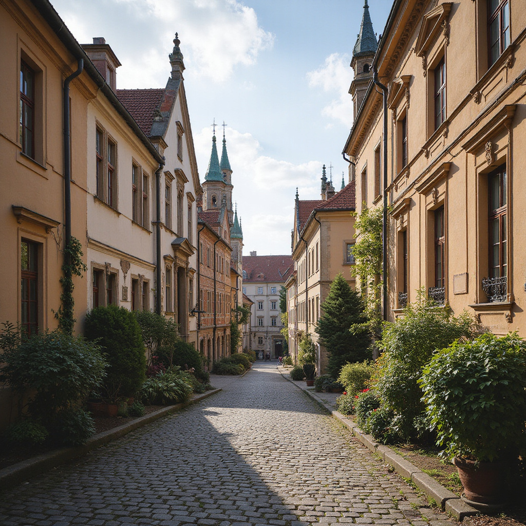 Ulica w Ołomuńcu w okolicach Uniwersytetu Palackiego z barokowymi kamienicami