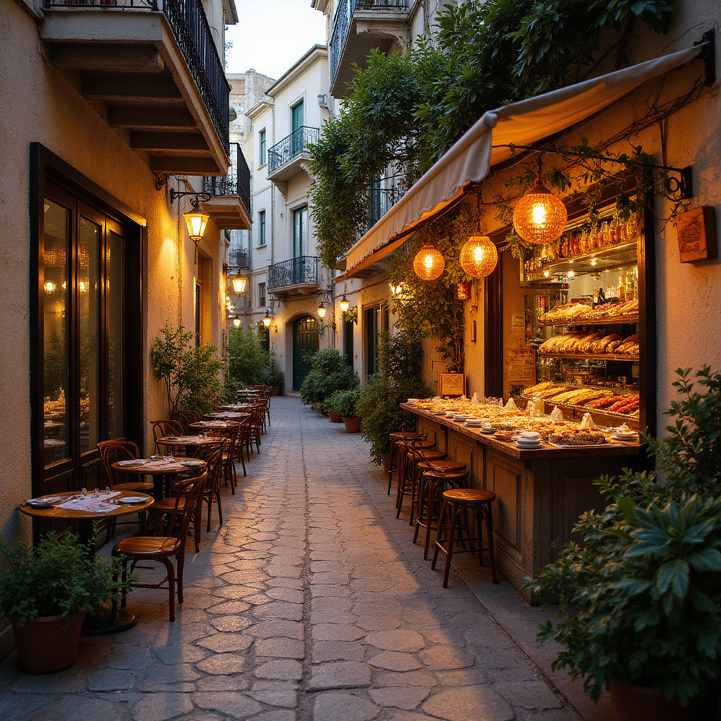 Uliczka w Pireusie z tawerną serwującą lokalne specjały