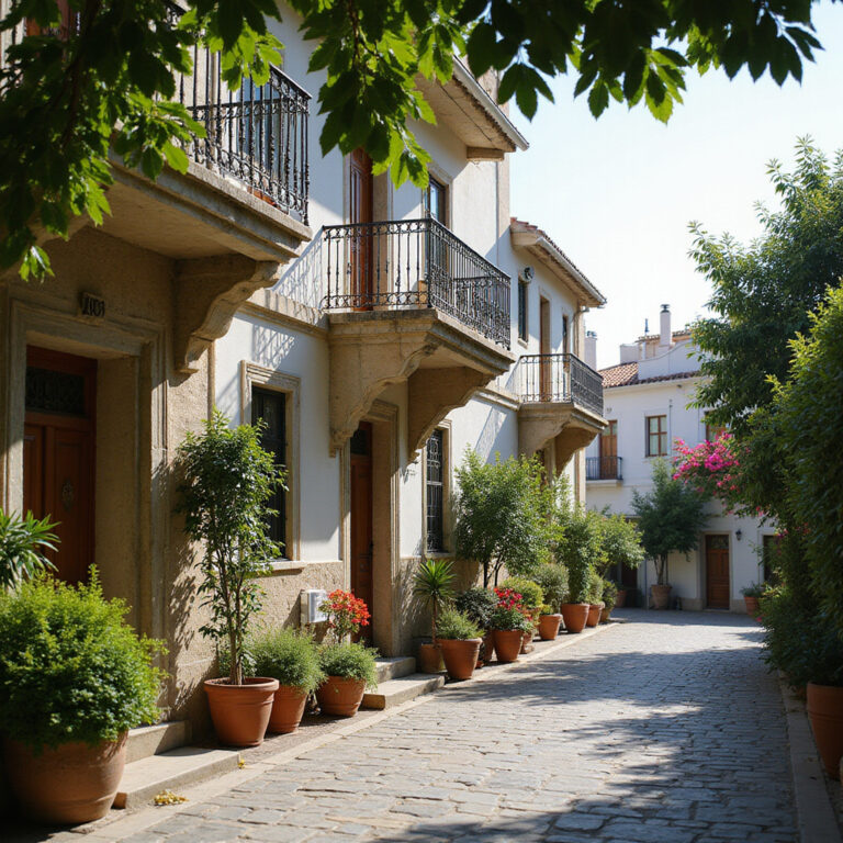 Spokojna ulica w Polis z widokiem na lokalne hotele i apartamenty