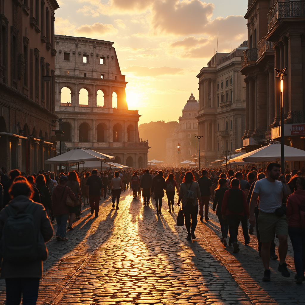 Ulica w Rzymie w okolicach Koloseum z widokiem na starożytne ruiny
