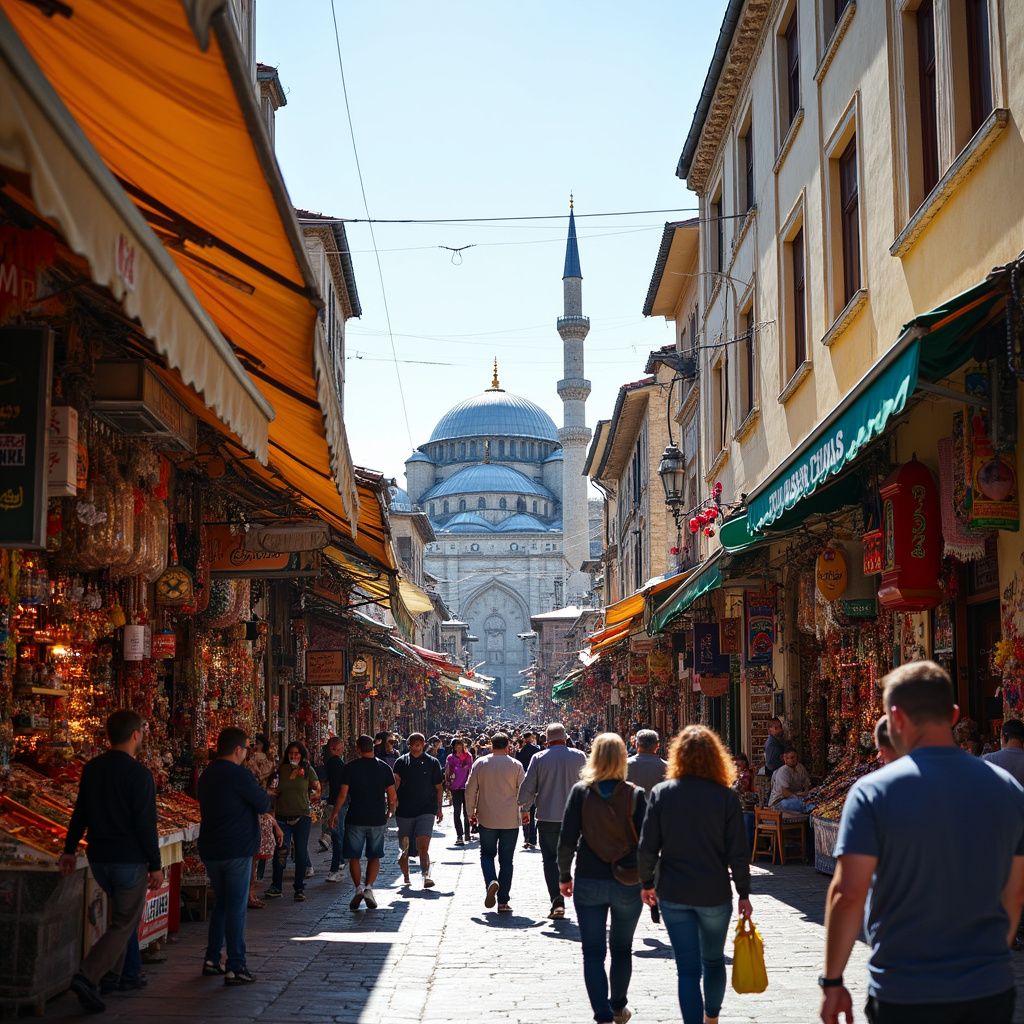 Ulica w Stambule z widokiem na Wielki Bazar i lokalne sklepy
