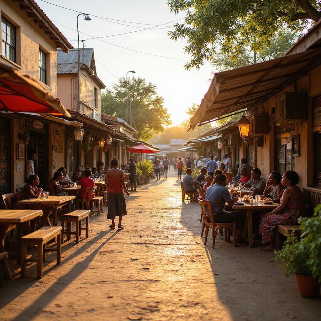 Ulica w Watamu z restauracjami serwującymi kenijskie dania