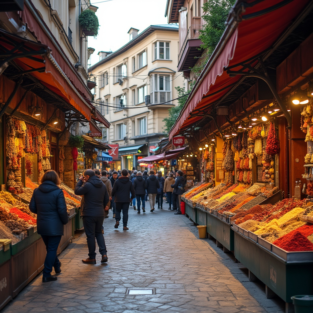 Ulica w Ankarze z widokiem na tętniący życiem bazar i stragany z przyprawami