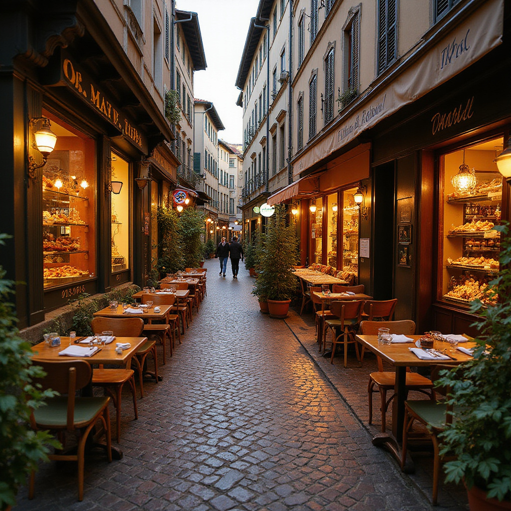 Ulica w Turynie z restauracjami serwującymi dania z truflami