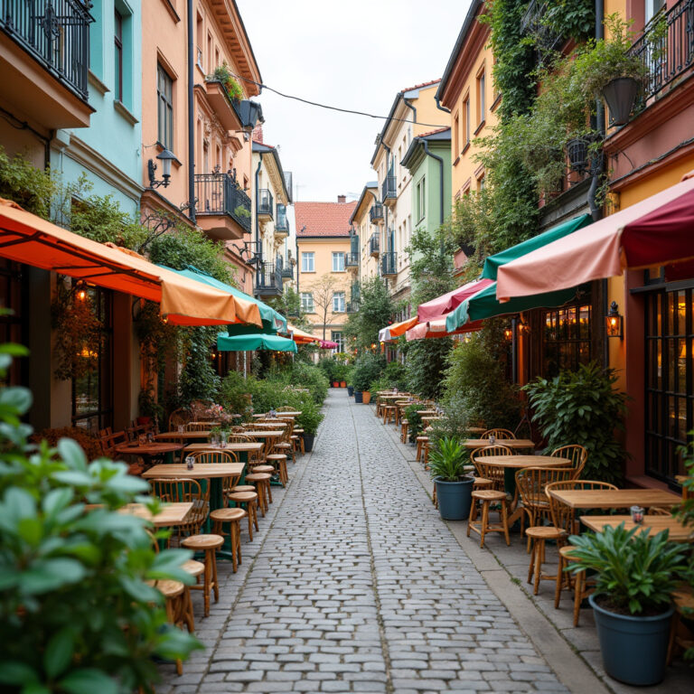 Wegańska Ostrawa - ulica z kolorowymi restauracjami i roślinami