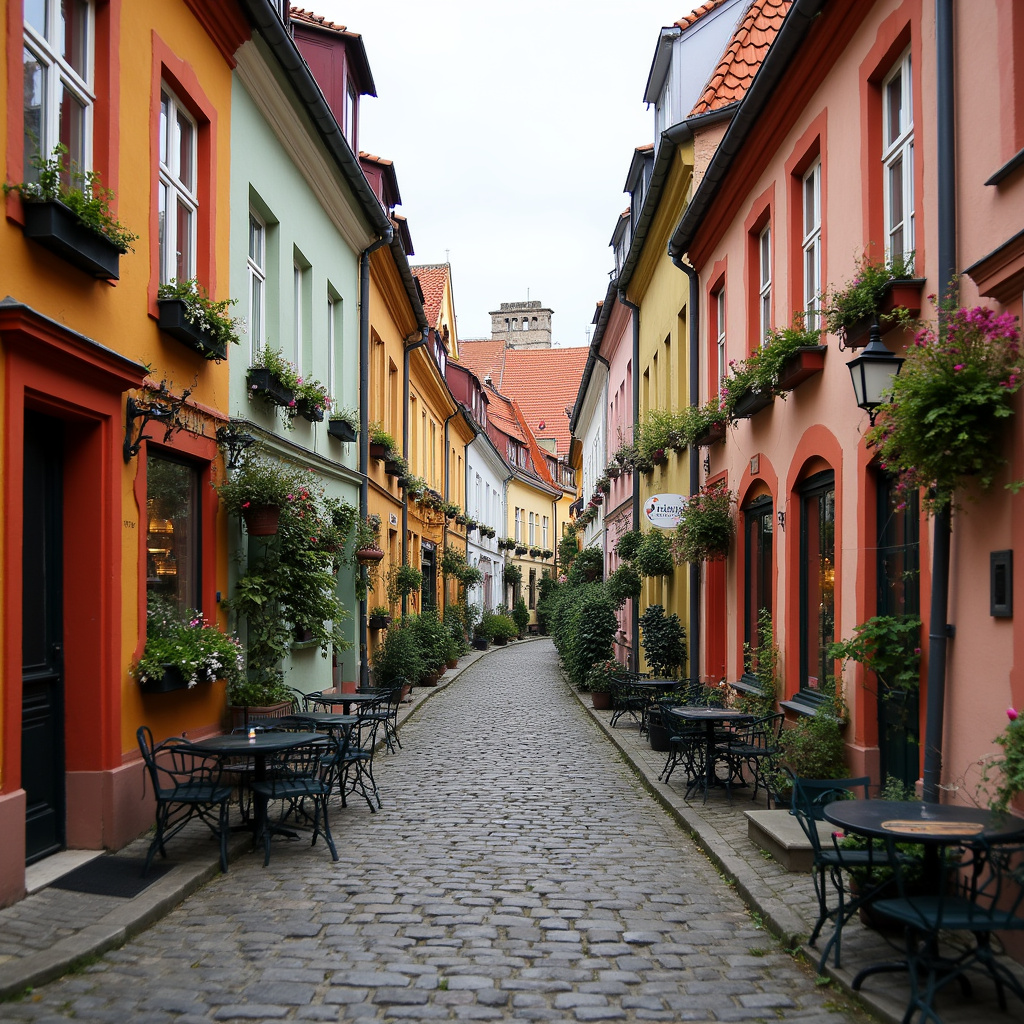 Uliczka w Ołomuńcu z kolorowymi kamienicami i kawiarniami, klimatyczne miasto, spacer