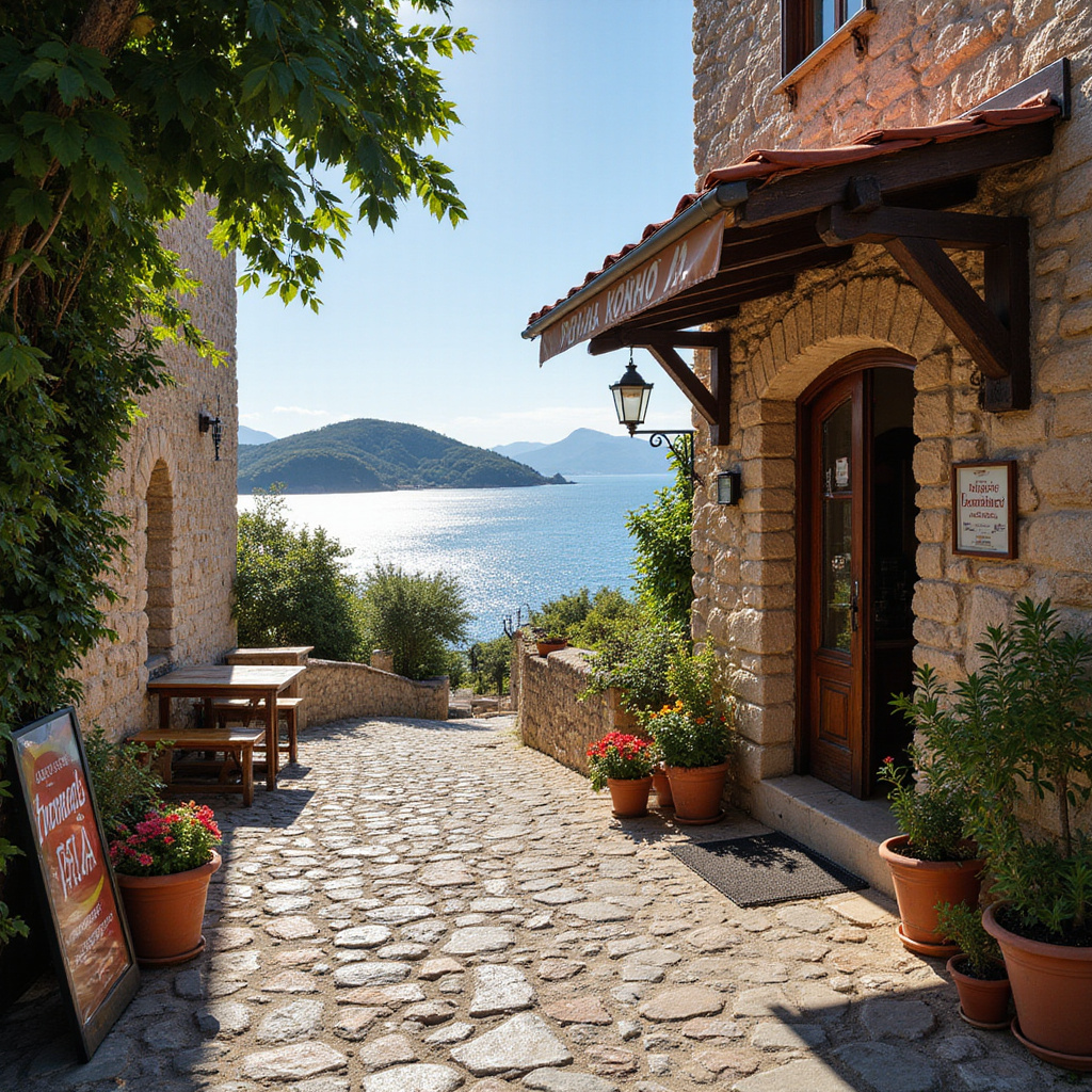 Ulica w Dalmacji z widokiem na lokalną konobę serwującą Peka