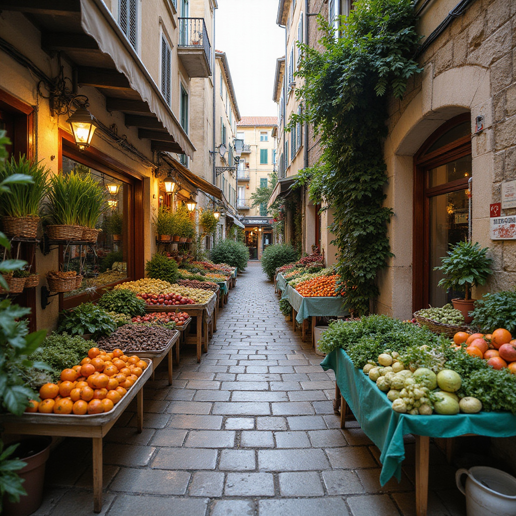 Urokliwa uliczka w Stari Grad z lokalnymi straganami pełnymi ziół i owoców