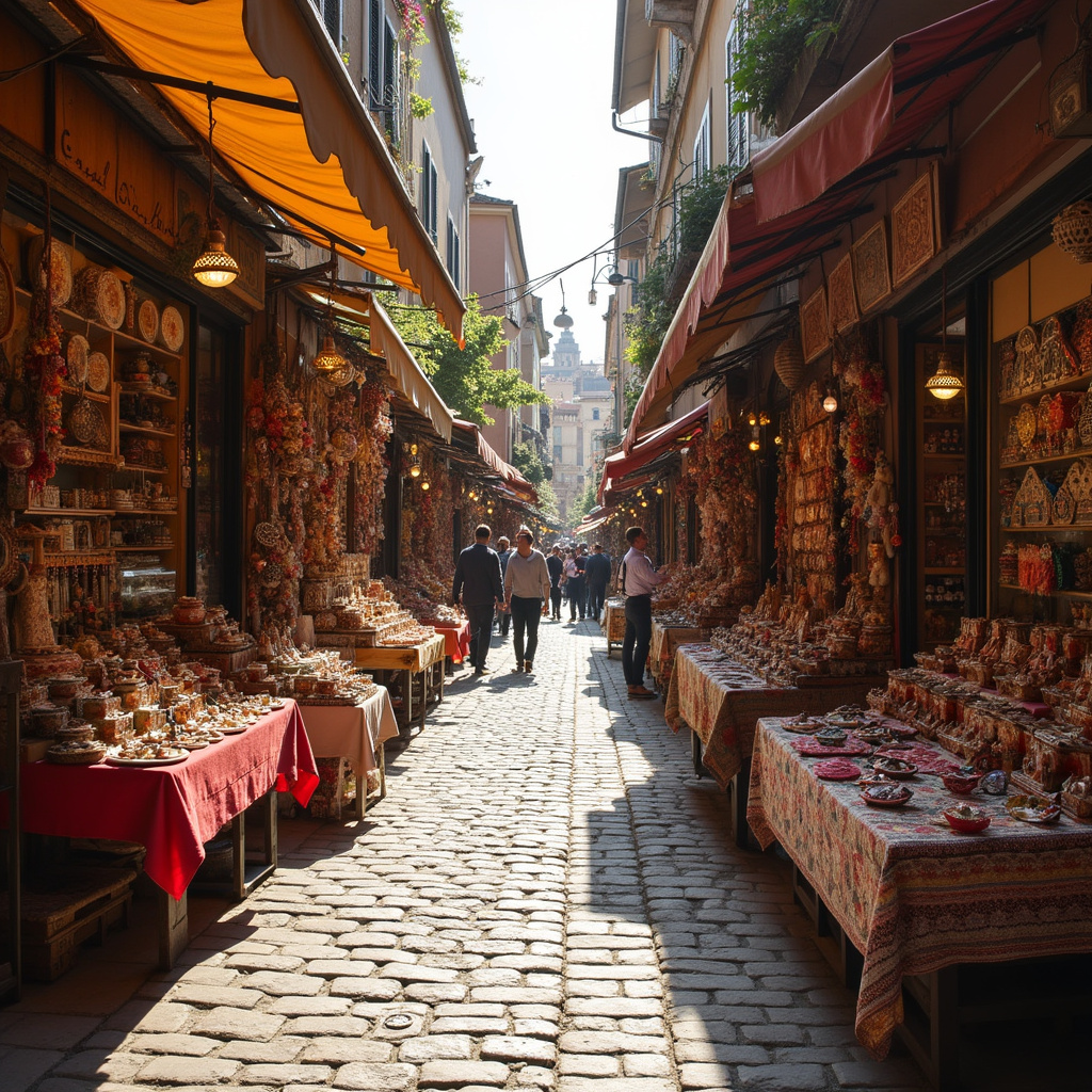 Uliczka w Cēsis z kolorowymi straganami rękodzieła