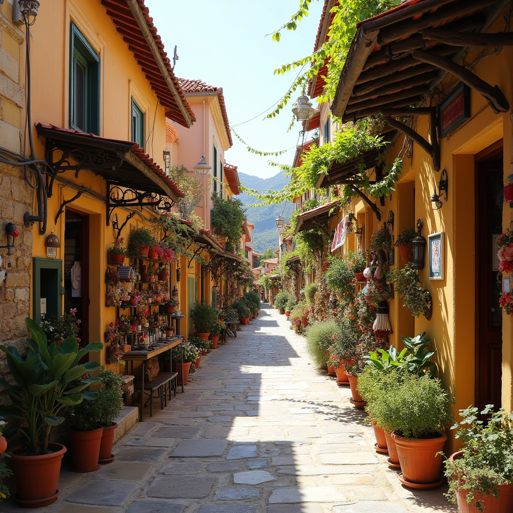 Uliczka w Polis Chrysochous z lokalnymi sklepikami i tradycyjną zabudową