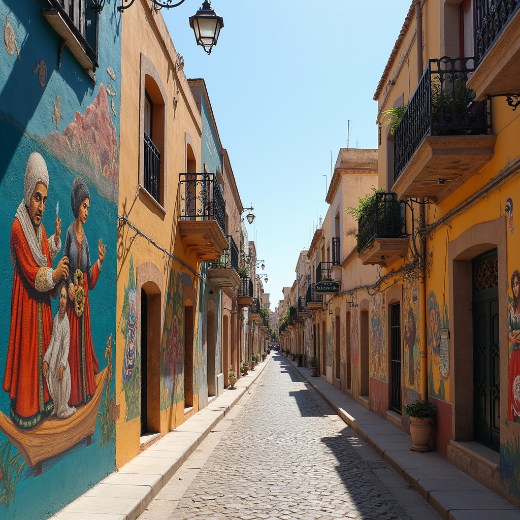 Ulica w Aleksandrii z muralami nawiązującymi do sztuki współczesnej i historii