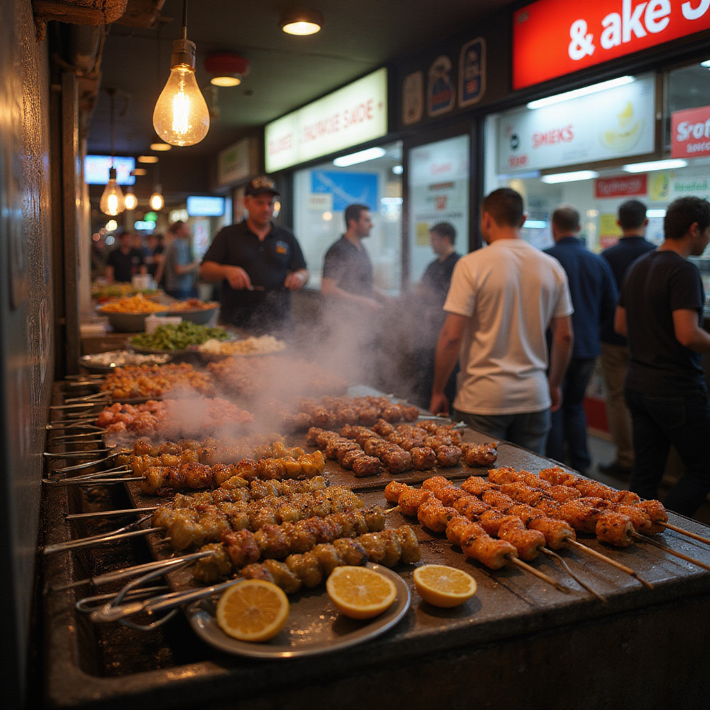 Uliczny stragan z souvlaki w Nikozji, aromatyczne street food