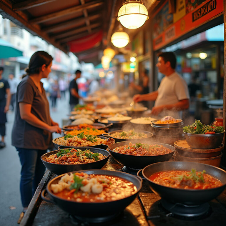 Uliczny straż z jedzeniem w Bangkoku, świeże dania azjatyckie
