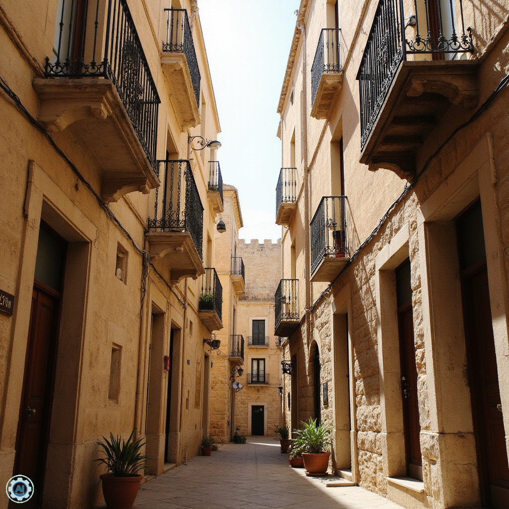 Wąskie uliczki Senglea z widokiem na tradycyjne maltańskie balkony i kamienne mury
