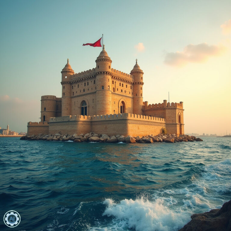 Widok na Cytadelę Qaitbay z morza, starożytna forteca w Aleksandrii