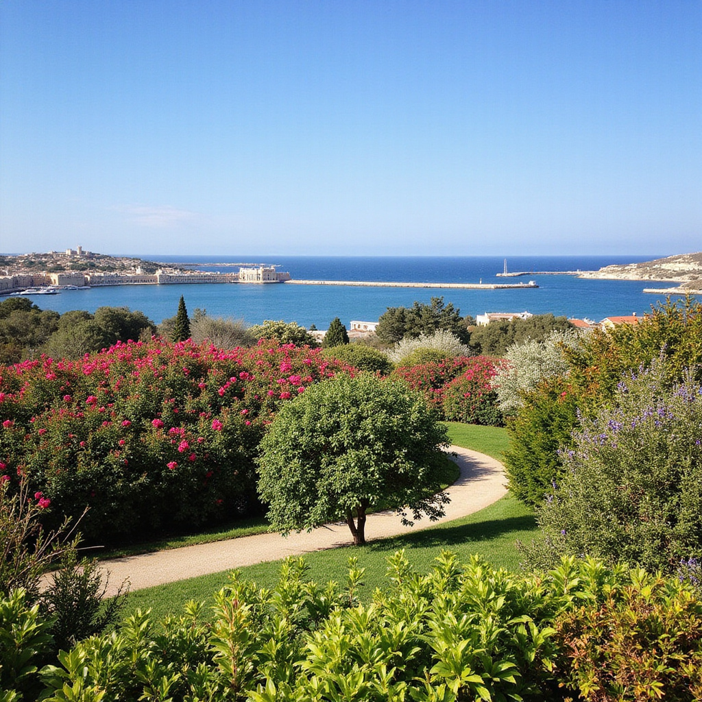 Panorama Grand Harbour z ogrodów Gardjola w Senglea, Malta