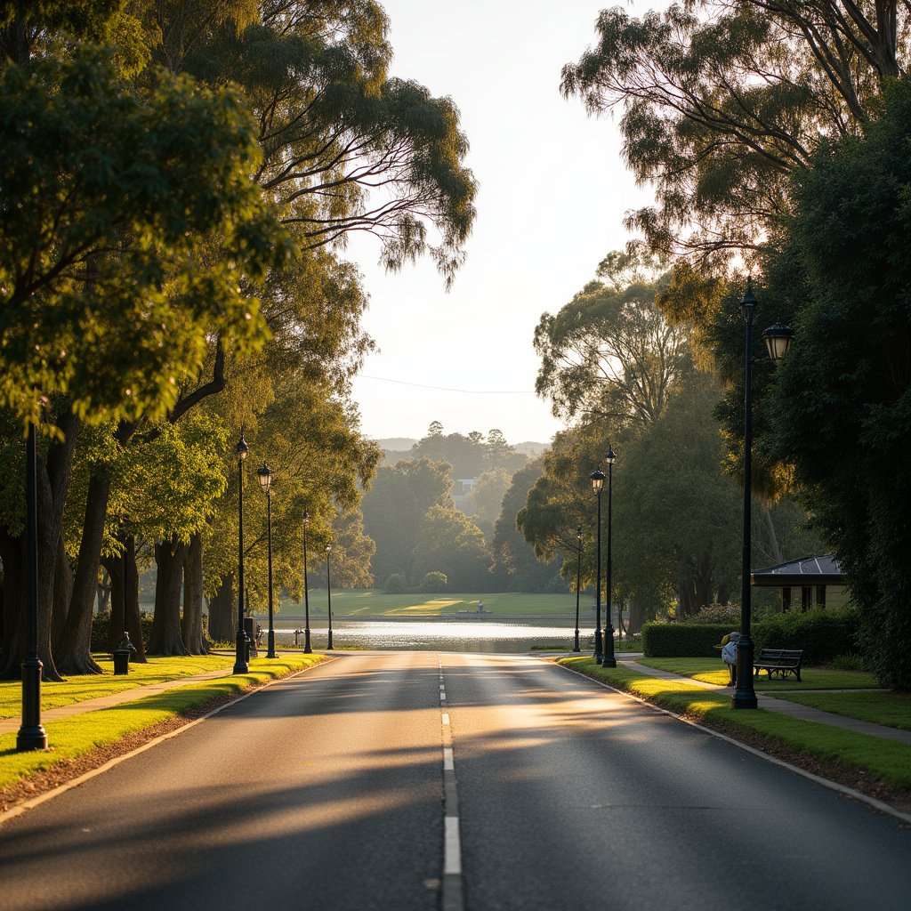 Ulica w Canberze prowadząca do Narodowej Galerii Australii z widokiem na jezioro