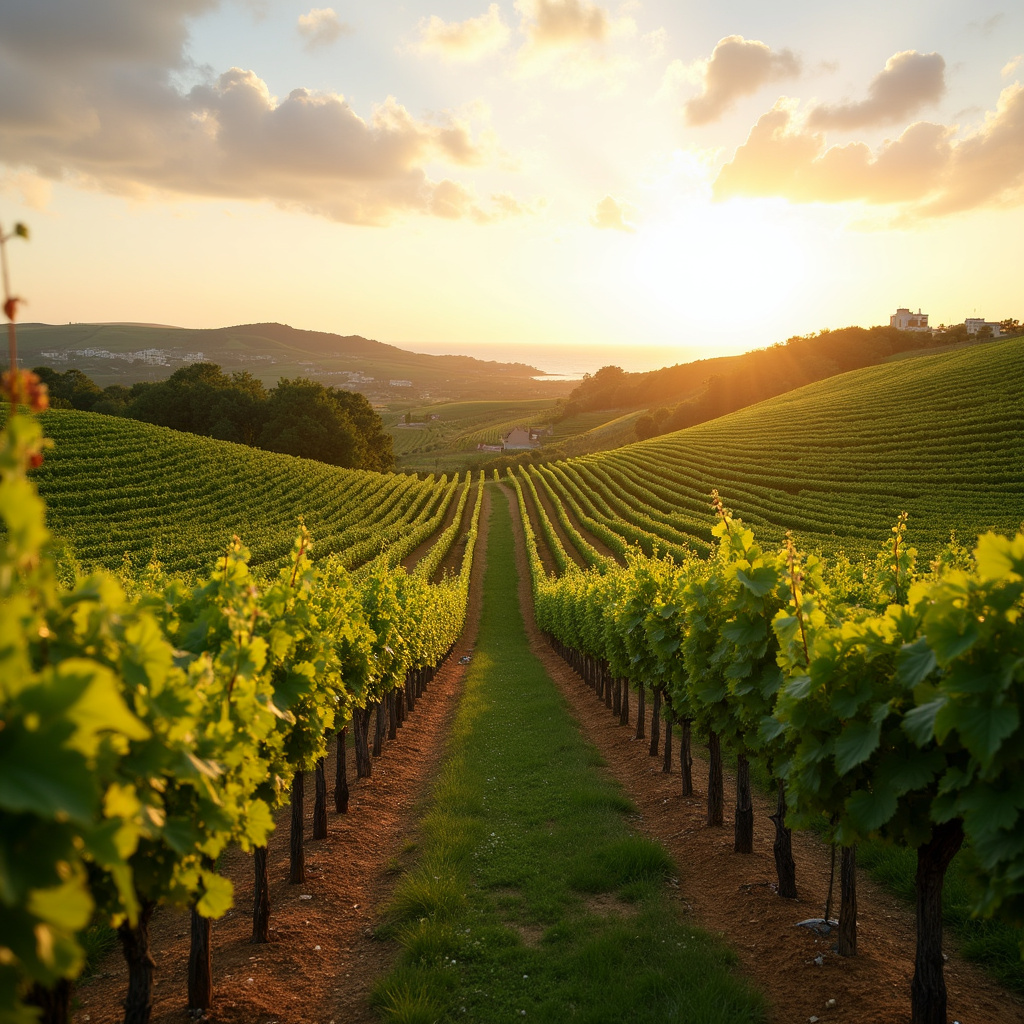 Winnica w Algarve z widokiem na zielone wzgórza i winorośle