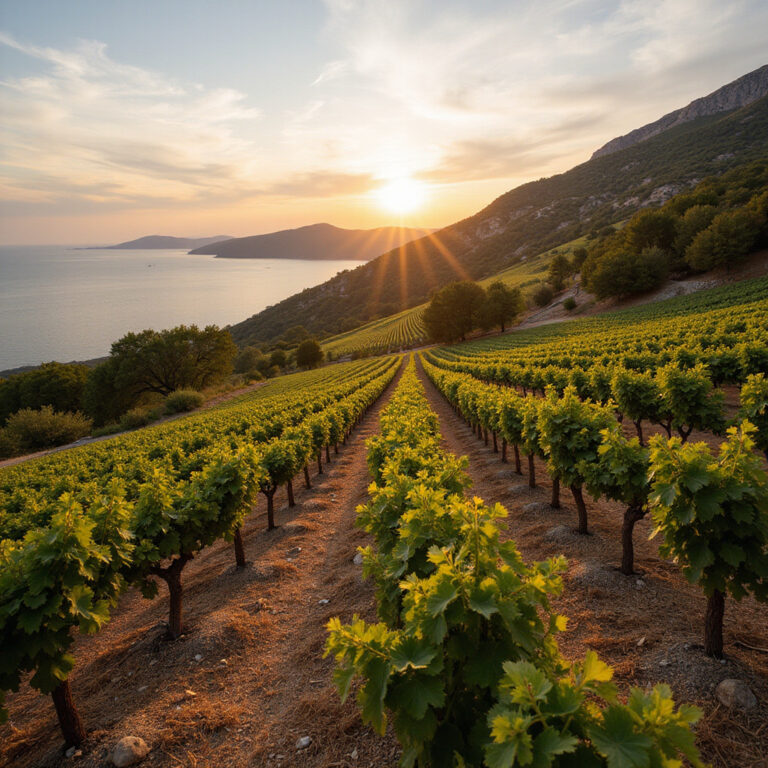 Plavac Mali - winnice na stromych zboczach Hvaru z widokiem na morze