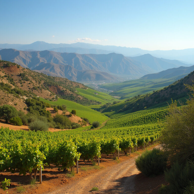 Winnice w Tunezji rozciągające się wśród gór, tunezyjskie terroir i krajobraz