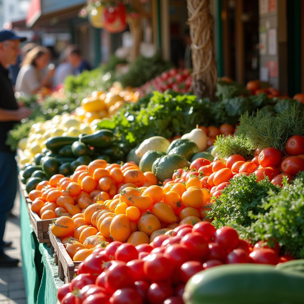 Stragan z wiosennymi warzywami na targu w Pireusie