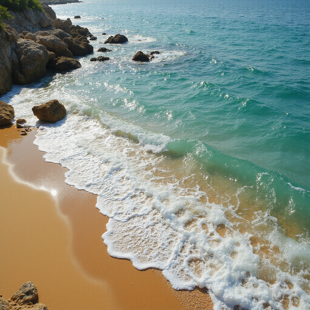 Złoty piasek na plaży Kleopatry na Wyspie Sedir, otoczony turkusowymi wodami