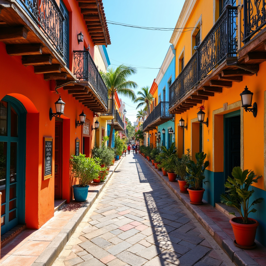 5. Aleja w Playa del Carmen z kolorowymi sklepami i restauracjami, główna ulica miasta