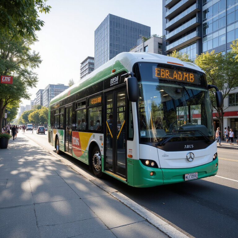 Autobus w Canberrze na tle miejskiego krajobrazu, wygodny transport publiczny