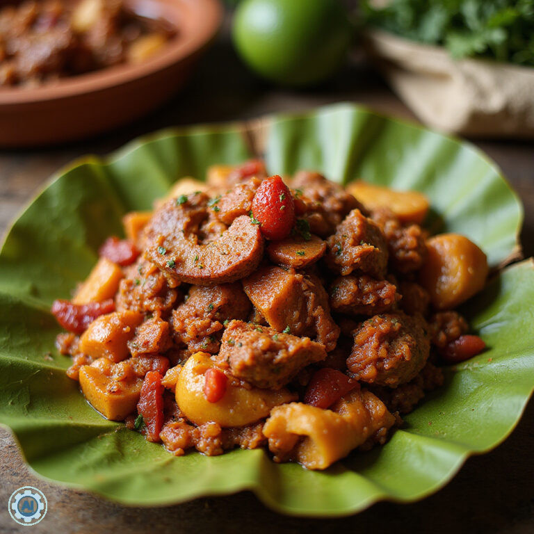 Tradycyjne danie Majów Cochinita Pibil podawane na liściu bananowca w Tulum