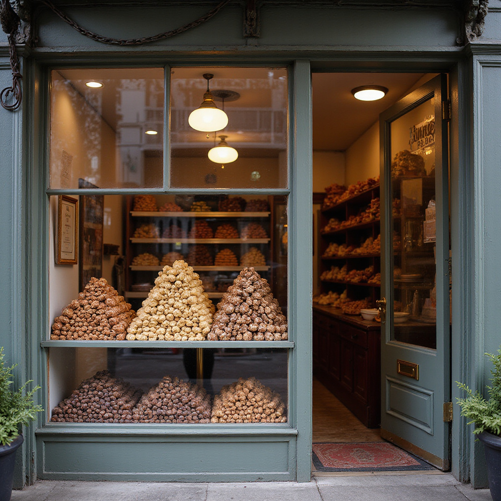 Tradycyjna cukiernia w Nowym Orleanie z pralinami w witrynie