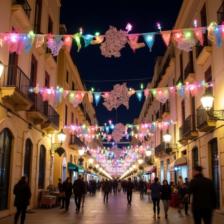Kolorowe dekoracje ulic Senglea podczas festy, tradycyjne święto Malty