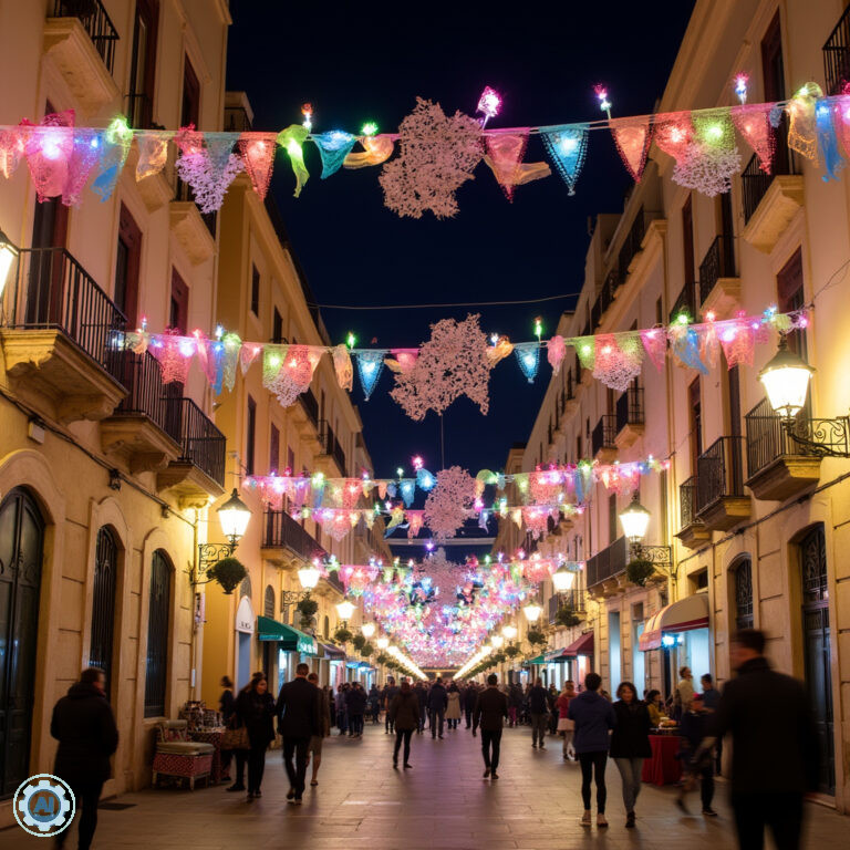 Kolorowe dekoracje ulic Senglea podczas festy, tradycyjne święto Malty