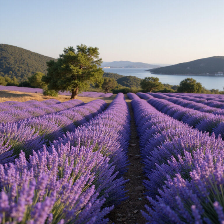 Fioletowe pola lawendy na Hvarze w pełnym rozkwicie