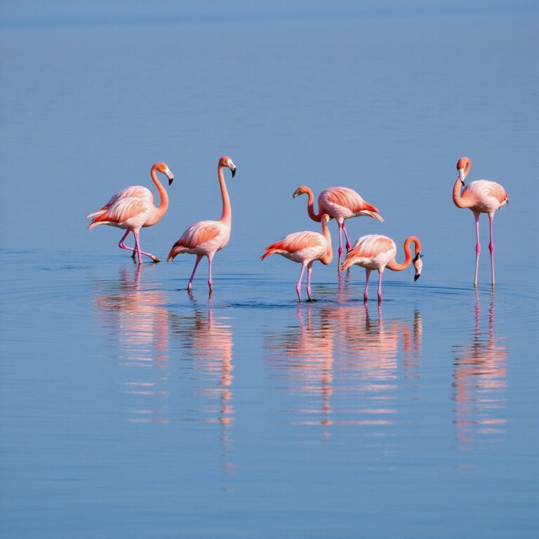 Flamingi nad jeziorem Nakuru w Kenii, różowe ptaki na tle błękitnej wody