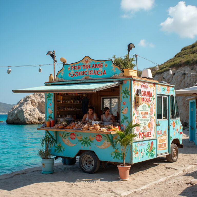 Food truck na Comino serwujący świeże owoce morza w pobliżu Błękitnej Laguny