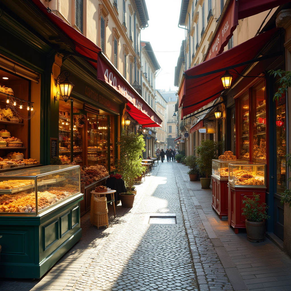 Ulica w Turynie z historycznymi cukierniami i słodkimi przysmakami