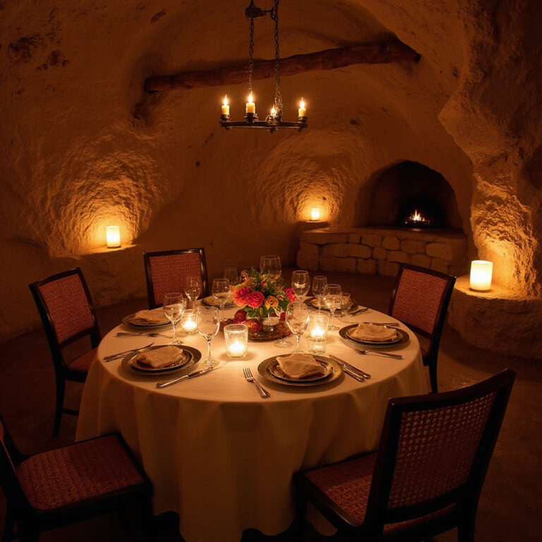 Kolacja w jaskini Ali Barbour's - stół z owocami morza w magicznym świetle świec