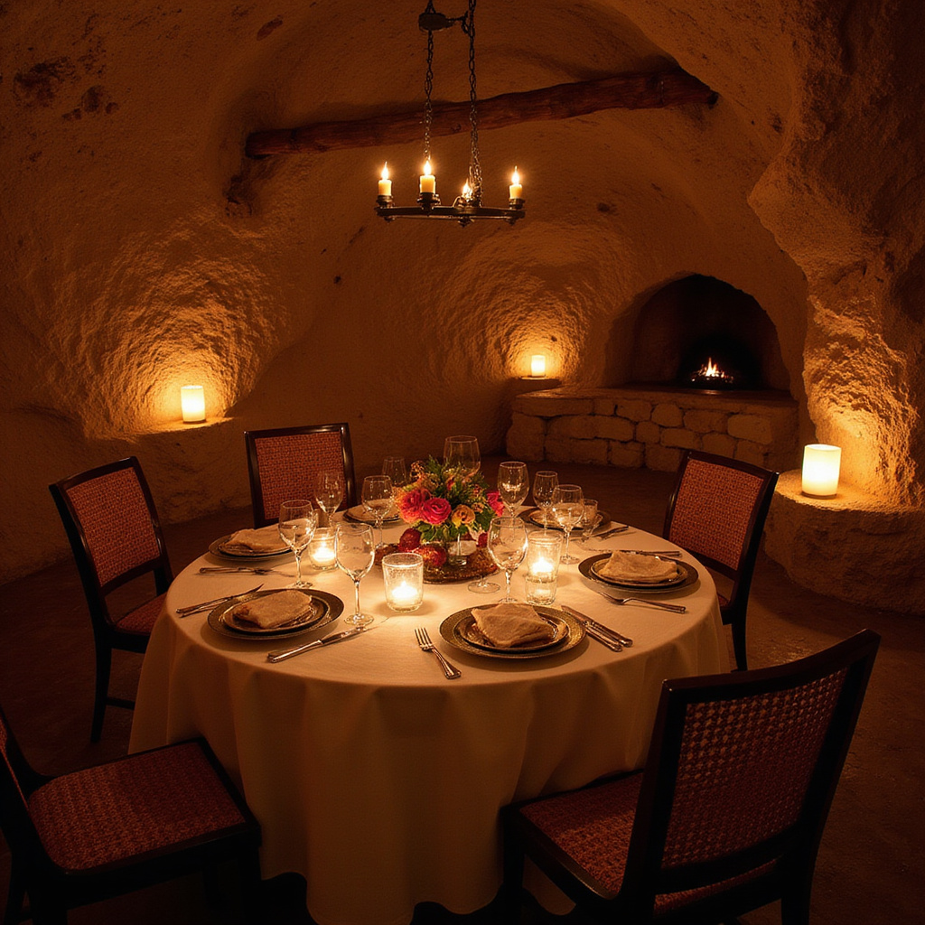 Kolacja w jaskini Ali Barbour's - stół z owocami morza w magicznym świetle świec