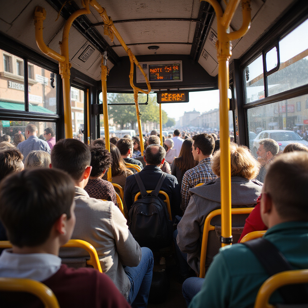 Turyści korzystający z transportu publicznego w Rzymie, autobus miejski