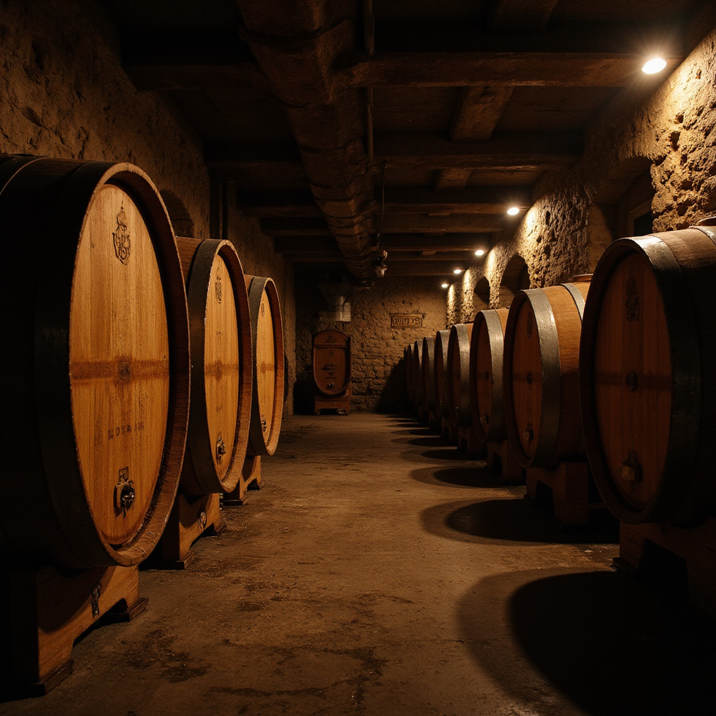 Dębowe beczki w ciemnej piwnicy, gdzie dojrzewa dominikański rum