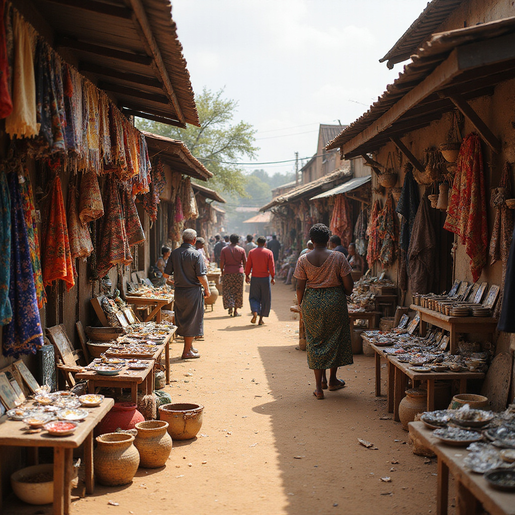 Ulica w Nanyuki z lokalnymi straganami rękodzieła