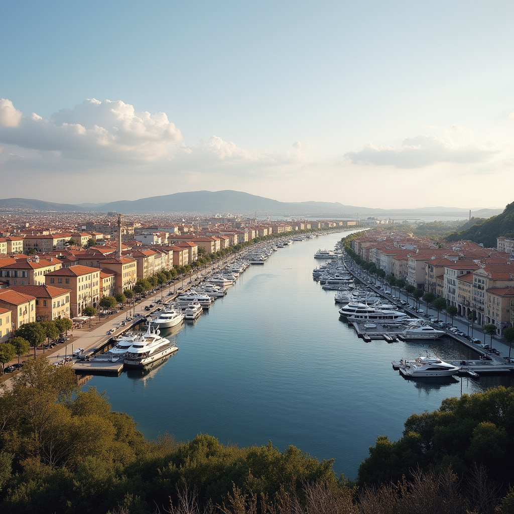 Nabrzeże w Bormli z widokiem na dawne stocznie i współczesne mariny
