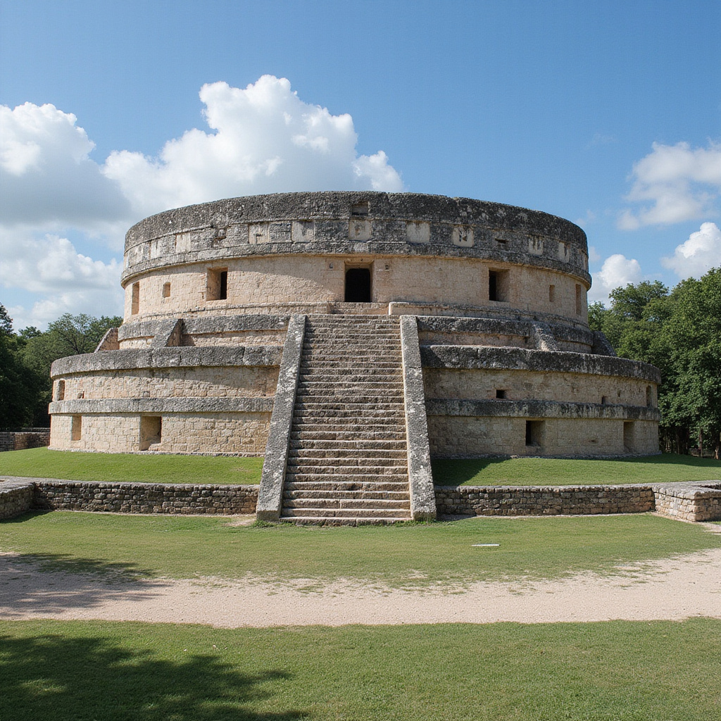 Obserwatorium El Caracol w Chichen Itza, okrągła struktura z oknami ustawionymi na gwiazdy