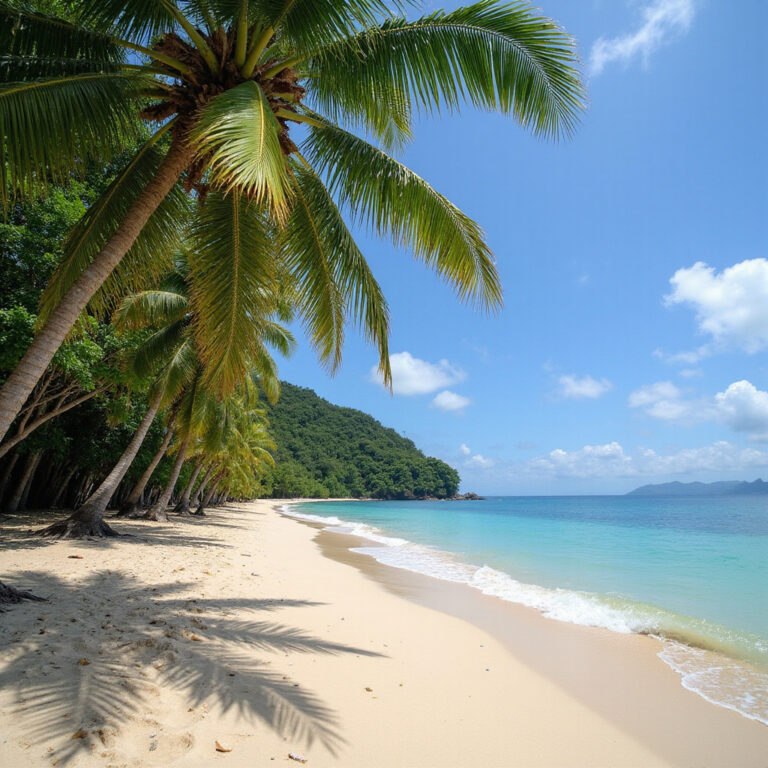 Plaża na Koh Lanta z palmami i turkusową wodą - idealne miejsce na relaks