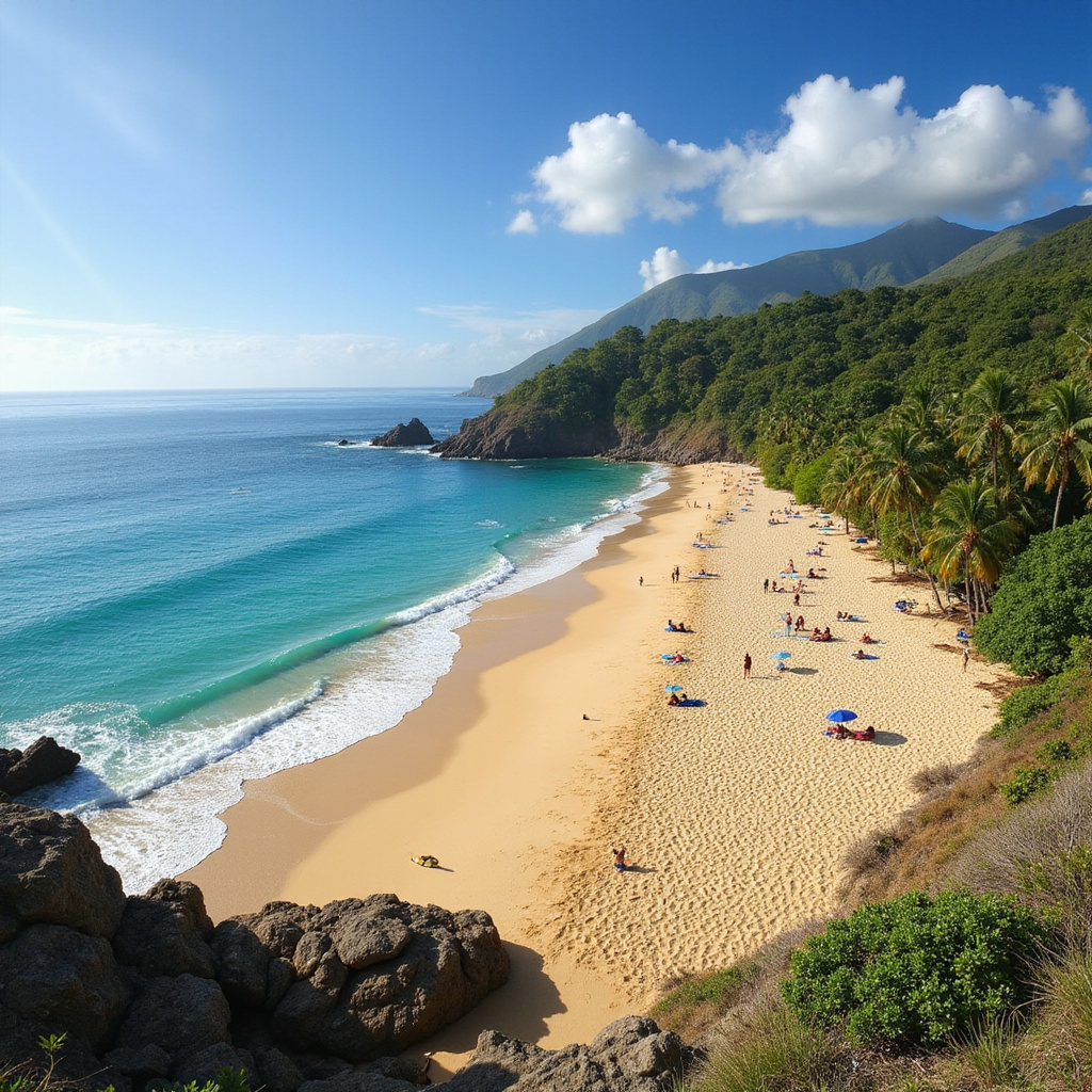 Playa Dorada w Puerto Plata z turystami na złotym piasku