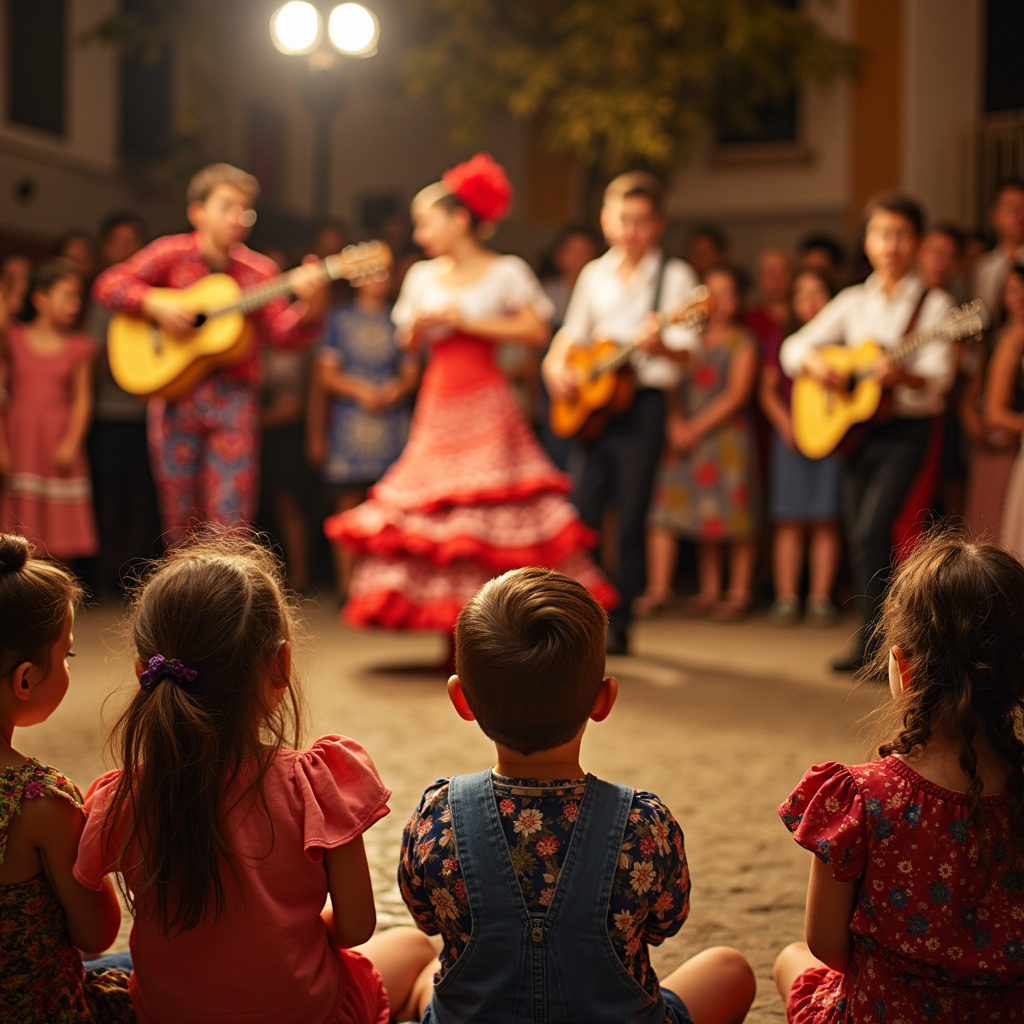 Dzieci oglądające pokaz flamenco w Madrycie, hiszpańska kultura i tradycja