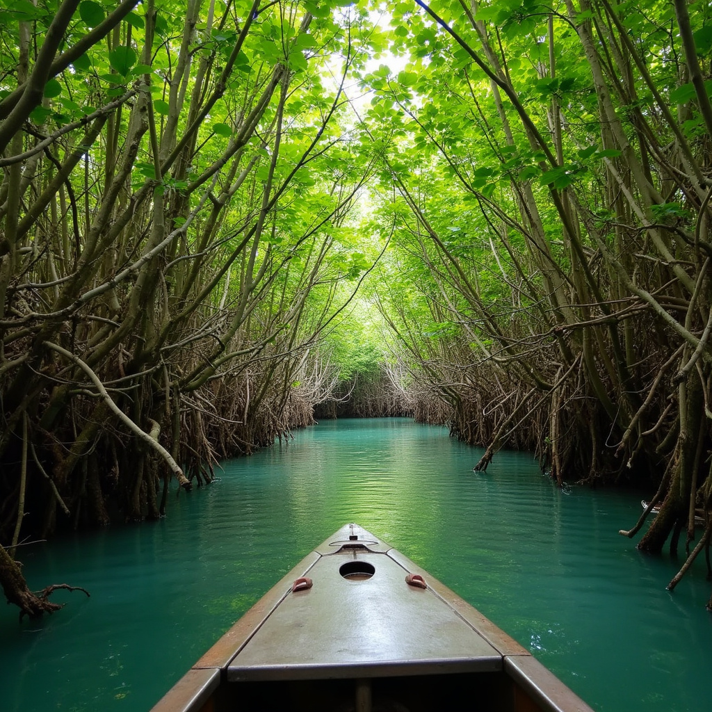 Rejs łodzią przez zielone tunele lasów namorzynowych w Dominikanie