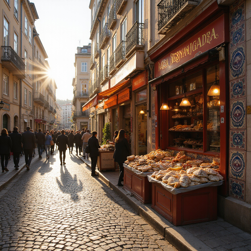 Ulica w Lizbonie z restauracją serwującą dania z dorsza