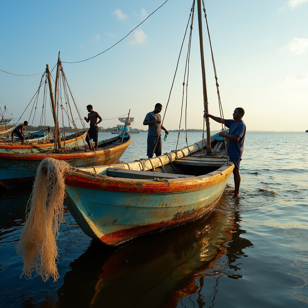 Rybacy z Watamu przygotowujący łodzie dhow do wypłynięcia na Ocean Indyjski