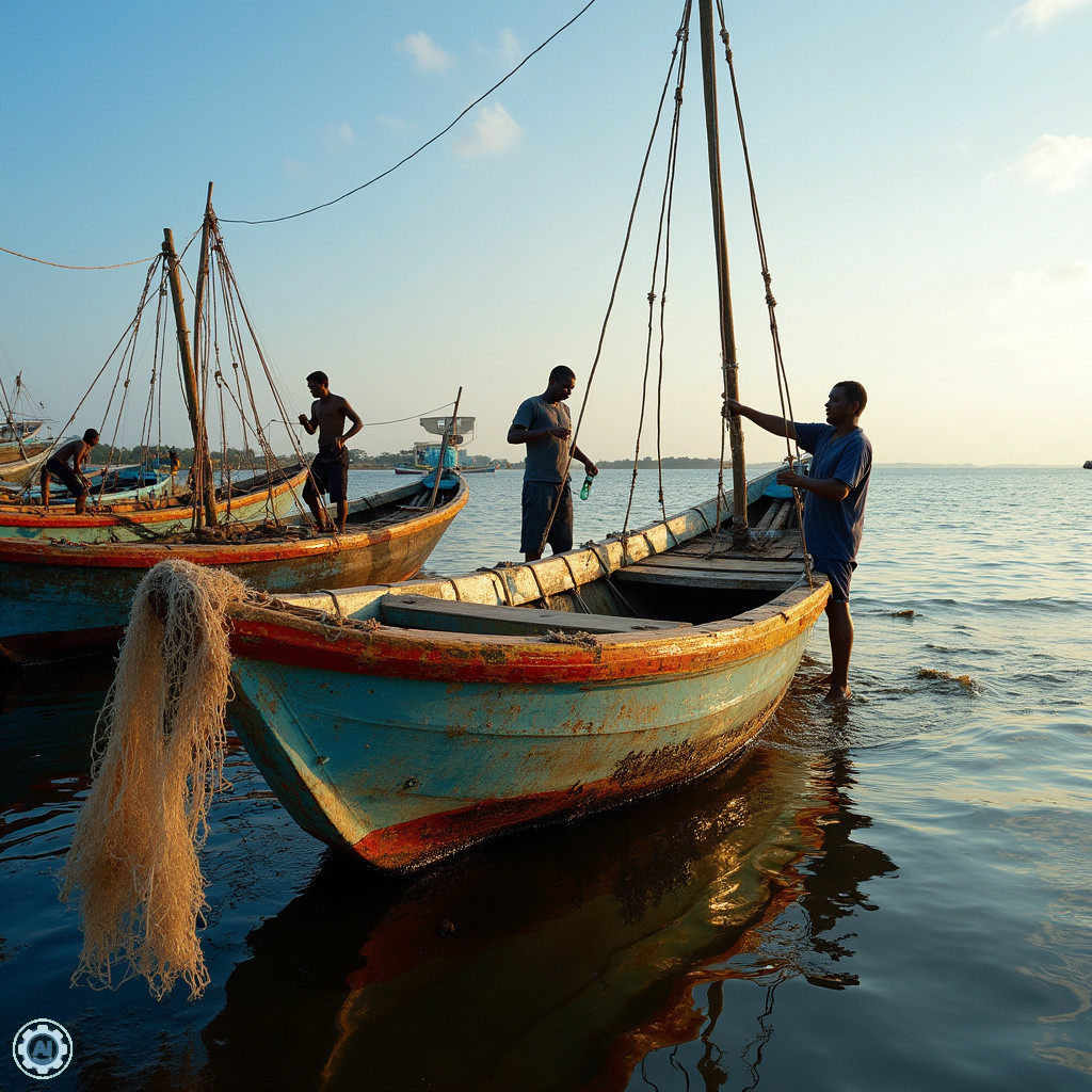 Rybacy z Watamu przygotowujący łodzie dhow do wypłynięcia na Ocean Indyjski